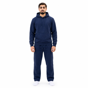 Conjunto Deportivo con Capucha Azul Marino para Hombre, 100% Algodón, Estilo Casual, con Cordón Ajustable y Bolsillos Laterales - Product Image 1