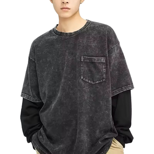 NOUVEAU T-shirt tricoté vintage à manches longues double couche pour homme, personnalisé avec logo, écologique, séchage rapide, style streetwear décontracté, 2-en-1, 100% coton - Product Image 1