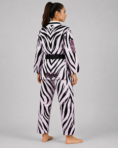 Kimono de BJJ pour femmes, imprimé zèbre rose et noir, polyester, uniforme d'arts martiaux, coupe régulière, taille adulte - Product Image 5