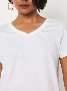 T-shirt femme STELLAR à col en V, coupe classique, tricoté, 240g, soie, décontracté, pour le bureau, 100% coton, blanc, manches courtes, été - Product Image 4