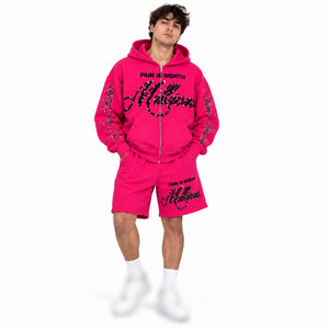 Ensemble de survêtement en molleton avec strass thermocollants personnalisés pour hommes, pantalon de survêtement zippé en molleton de coton, sweats à capuche pour femmes ornés de strass - Product Image 2