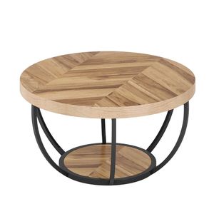 Storage Space Wooden <b>Round</b> Coffee <b>Table</b> Central Cocktail <b>Side</b> <b>Table</b> with Elegant Design - Product Image 6