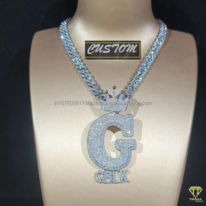 Pendentif de luxe en moissanite et diamant avec lettre « G GBLK » et couronne, entièrement serti de pierres, collier hip-hop, bijoux - Product Image 3