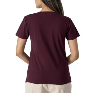 T-shirts professionnels personnalisés pour femmes, col en V, été, décontractés, manches courtes, coton respirant, t-shirts unis, vêtements - Product Image 4