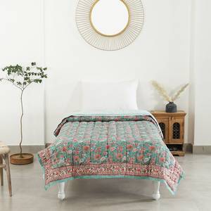 Couvre-lit en coton à motif floral rose, style bohème, bleu sarcelle, cousu à la main, literie toutes saisons - Product Image 2