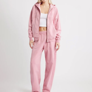 Pantalones Deportivos Extra Grandes Color Rosa Polvoriento para Mujer, Pantalones de Felpa Lavados de Cintura Alta - Product Image 1
