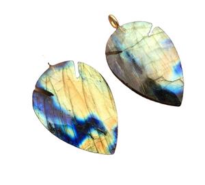 Top Qualité 2 Pièces Facettes Poire Forme Labradorite Naturelle 92.5 Pendentif En Argent Sterling Charmes En Argent Femmes Bijoux - Product Image 1