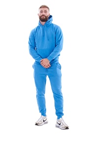 Men's Blue Hooded Fleece Tracksuit Full Sleeve Solid Casual Sweatshirt Pant Set Drawstring Side Pockets Regular Fit <b>Winter</b> <b>Wear</b> - Product Image 4