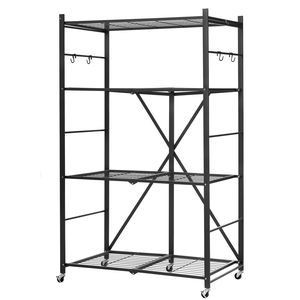 Scaffale Metallico Pieghevole a 4 Ripiani 91 cm L x 53 cm P x 152 cm H, Nessun Montaggio Richiesto, 5 Ruote, Scaffale Pieghevole per Spezie - Product Image 2