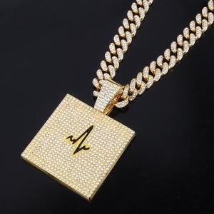 Chaîne à maillons transfrontalière Hip-Hop tendance, style cool européen et américain, en alliage de zinc plaqué or, avec pendentif incrusté motif ECG - Product Image 5