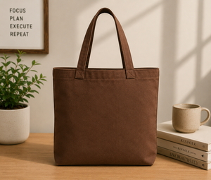 Keep Growing <b>Canvas</b> <b>Tote</b> Bag 35cm x 25cm Magnetic Snap Closure Brown Printing Design for Daily Use Shopping - Product Image 6