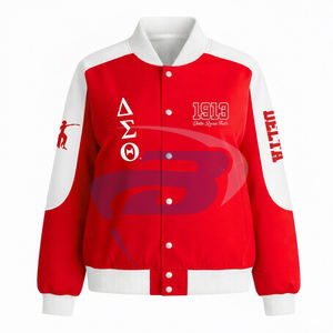 Delta |   Sigma |   Chaqueta de sarga de algodón estilo carreras Theta DST Sorority, ropa griega, chaqueta de carreras con bloques de color para hermandades - Product Image 3