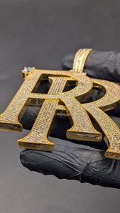 925 Sterling <b>Silver</b> Customized <b>Initial</b> <b>Pendant</b> VVS Moissanite Diamond Double R Rapper Hip Hop Logo <b>Pendant</b> - Product Image 2