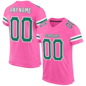 Custom FootballJerseyPremium Quality Soccer Uniform|EM&ODM ManufacturerCustom Pink Kelly <b>Green</b>-White <b>Mesh</b> Authentic Football - Product Image 1