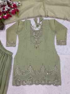 Conjunto de Salwar Kameez para Mujer con Bordado Intenso, Dupatta Verde Oliva, Traje Étnico para Bodas y Fiestas - Product Image 5