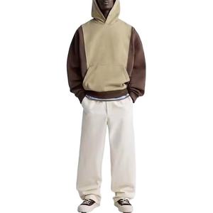 Sweat-shirt à capuche oversize pour homme, en coton French Terry, color block, avec poches, coupe droite, tricoté, pour l'automne - Product Image 1
