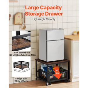 Mini Fridge Stand with Movable <b>Storage</b> <b>Cart</b> 198 Lbs Table Swivel Wheels Beverage Refrigerator Stand with <b>Storage</b> - Product Image 3