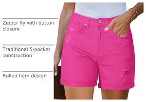 Shorts de Mezclilla Modernos para Mujer, Lavado Desgastado, Corte Regular, Casuales de Verano, 100% Algodón, Bolsillos Funcionales, ODM, Ropa Urbana Personalizada - Product Image 4