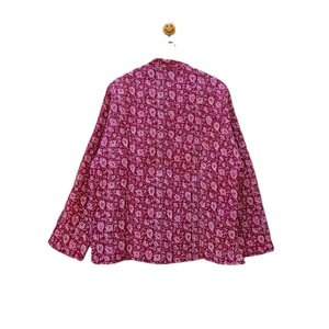 Veste matelassée en coton imprimé bloc réversible pour femmes, col en V orné de fleurs, manteau bombardier à manches longues, rivet respirant sur le devant - Product Image 6