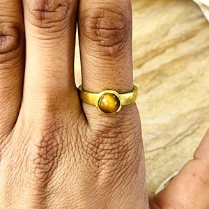 Anillos de Latón de Diseño Único, Anillo Minimalista de Ojo de Tigre, Joyería Boho de Latón para Mujer, Chapado en Oro de 18k, Texturizado, Solitario, Venta al por Mayor/OEM - Product Image 6
