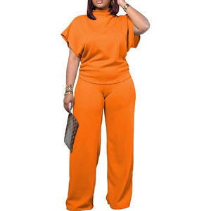 Conjunto Deportivo de Dos Piezas con Capucha para Hombre, Talla Grande, Color Naranja, Corte Holgado Informal, Pantalones Largos de Color Sólido, Camiseta de Manga Corta, Estilo Vintage - Product Image 1