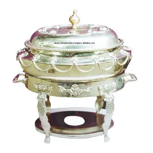 丸い摩擦皿真鍮摩擦皿ビュッフェセットフードウォーマー、結婚式のパーティーケータリング用の蓋とホルダー付き