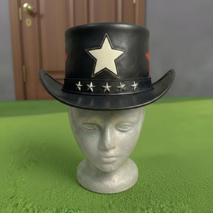 Premium quality custom made Handmade Black Leather Star Top <b>Hat</b> Steampunk Gothic Rockstar Cosplay <b>Hat</b> - Product Image 3