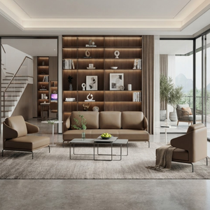 Ensemble de canapés en tissu contemporain de luxe avec fauteuils assortis, structure en bois de chêne américain massif, design scandinave pour salon - Product Image 1