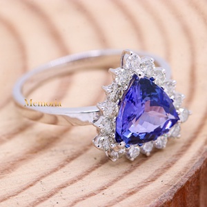 Natural Trillion Cut Tanzanite 18K Solid White Gold Halo Ring | Diamond Accent Fine Jewelry <b>Gift</b> for Women - Product Image 6