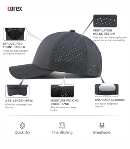 Casquette de baseball unisexe personnalisée pour adulte, séchage rapide, respirante, imperméable, maille découpée au laser, visière incurvée, style décontracté, pour voyage - Product Image 5