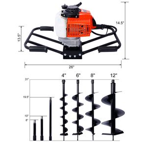 Civella a due tempi da 2,7 CV alimentata a Gas da 63cc con impugnatura per 2 persone, scavatrice per fori e kit per punte da trapano L4 + L12 \" - Product Image 2