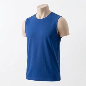 Camiseta sin mangas de punto con cuello redondo para hombre, corte regular, color sólido, algodón, ropa informal, transpirable, para fitness - Product Image 3