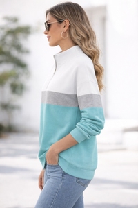 Sudadera Casual de Mujer con Cuello Alto, Manga Larga, Cierre de Cremallera de Cuarto, Forro y Fácil Lavado para Otoño-Invierno - Product Image 5
