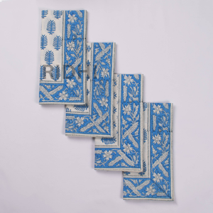 Serviettes en coton 100% imprimées à la main avec des motifs floraux bleus, vente en gros, linge de table réutilisable, serviettes de table indiennes faites à la main - Product Image 4