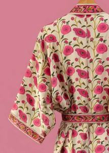 ชุดคลุมกิโมโนผ้าฝ้ายลายดอกพิมพ์ลายด้วยมือ สไตล์โบโฮสำหรับผู้หญิง ชุดนอนลำลอง - Product Image 5