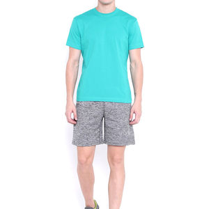 เสื้อยืดคอกลมแขนสั้นผู้ชายทรงปกติ ผ้าถัก สีพื้น สวมใส่สบาย สีเทอร์ควอยซ์ - Product Image 3
