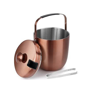 Polished Shiny Copper Metal <b>Ice</b> Bucket Completed With A Matching Spire Lid Smooth Carry Handle And Chilling Tongs For Parties - Product Image 2