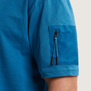 Camiseta de Cuello Redondo Azul para Hombre, 100% Mezcla de Algodón, Corte Regular Informal, Secado Rápido, Manga Corta - Product Image 3