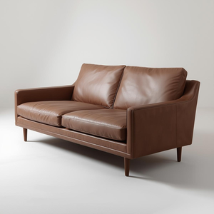 Sofá de Cuero Vacuno Contemporáneo de Lujo con Brazos Curvos, Estructura de Madera y Tapicería Premium para Salas de Estar Modernas - Product Image 1