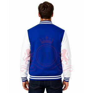 Premium Royal Blue <b>White</b> Letterman <b>Jacket</b> Classic Snap Button Closure Ribbed Collar Comfortable Casual Everyday Wear - Product Image 2