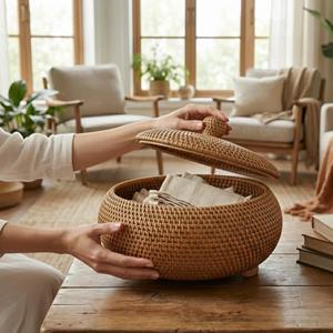 Panier de rangement modeste avec couvercle, idéal pour les essentiels de cuisine, les collations, l'organisation des comptoirs et des tables, vente en gros depuis l'Inde - Product Image 4