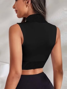 Sujetador deportivo de yoga con cuello simulado y cierre de cremallera |   Top Deportivo de Cobertura Total |   Chaleco Elástico Deportivo para Mujer - Product Image 3
