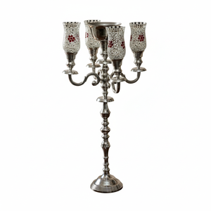 Candelabro de Lujo de 5 Velas con Portavelas de Vidrio y Florero, Chapado en Oro, Centro de Mesa Decorativo para Fiestas, Estilo Pilar, Portavelas para Velas de Té - Product Image 6