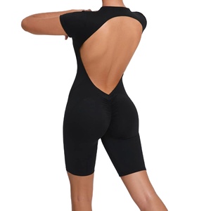 Mono de Yoga sin espalda de una pieza para mujer, mono deportivo sólido con cremallera para entrenamiento, baile, deporte, chándal al aire libre - Product Image 1