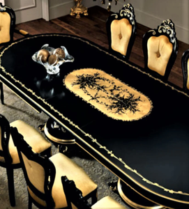 Victorian 8 Piece Dining Room Set Black Gold <b>Hand</b> Carved Wood Antique Extendable Solid Back <b>Chairs</b> - Product Image 4
