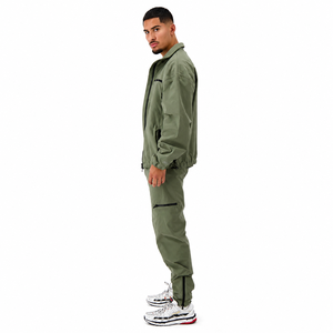 Men's Olive Green Tracksuit Set Full Zip Jacket Jogger Pants Breathable Casual Style Autumn Wear Regular Fit Solid Color - Product Image 2