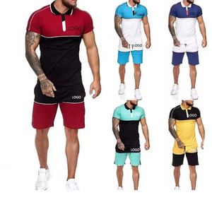 ชุดเซ็ตเสื้อยืดกางเกงขาสั้นลำลองผู้ชาย สีพื้นเรียบง่าย ผ้าฝ้ายผสมโพลีเอสเตอร์ มีกระเป๋าและโลโก้ - Product Image 4