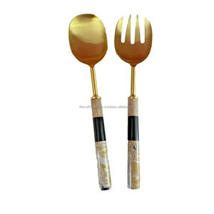 Luxury Fork & Spoon Salad Serving Use Cutlery <b>Set</b> With Natural Horn Resin Customize Design Handles Water Resistance Latest - Product Image 1