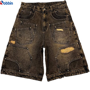 Shorts en jean pour hommes, style streetwear hip-hop, été, personnalisés, avec poches utilitaires cargo, coupe baggy, effet délavé à la pierre et à l'acide - Product Image 2