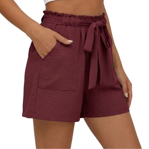 Shorts décontractés taille haute pour femmes avec ceinture élastique, poches latérales et design à nouer sur le devant – Confortables pour l'été, idéaux pour les commandes en gros - Product Image 3